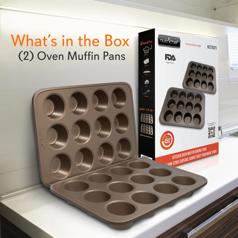 Kitchen Oven Muffin Baking Pans - Deluxe Non-Stick Cupcake Cookie Sheet Bakeware - Image 7