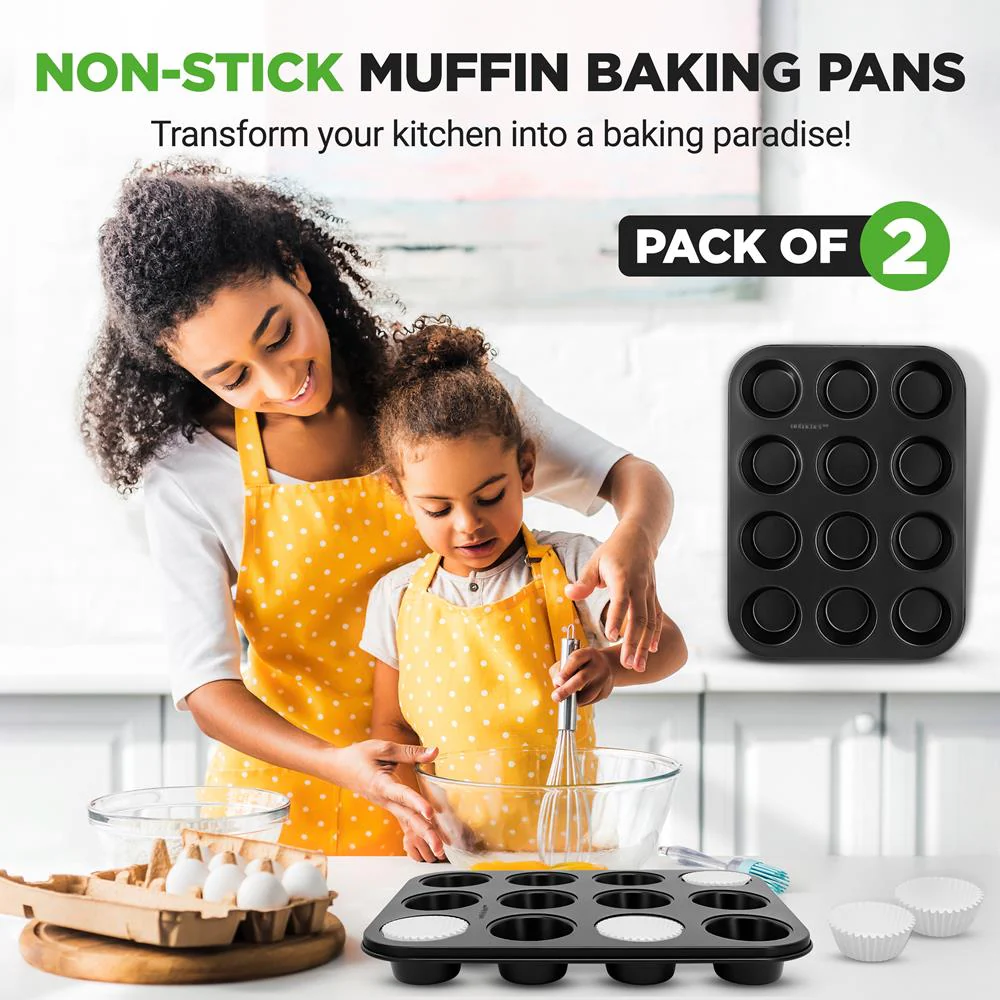 Muffin Pans 2-Pack Nonstick Carbon Steel 12-Cup with Liners - Image 2