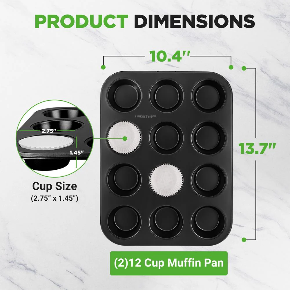 Muffin Pans 2-Pack Nonstick Carbon Steel 12-Cup with Liners - Image 6
