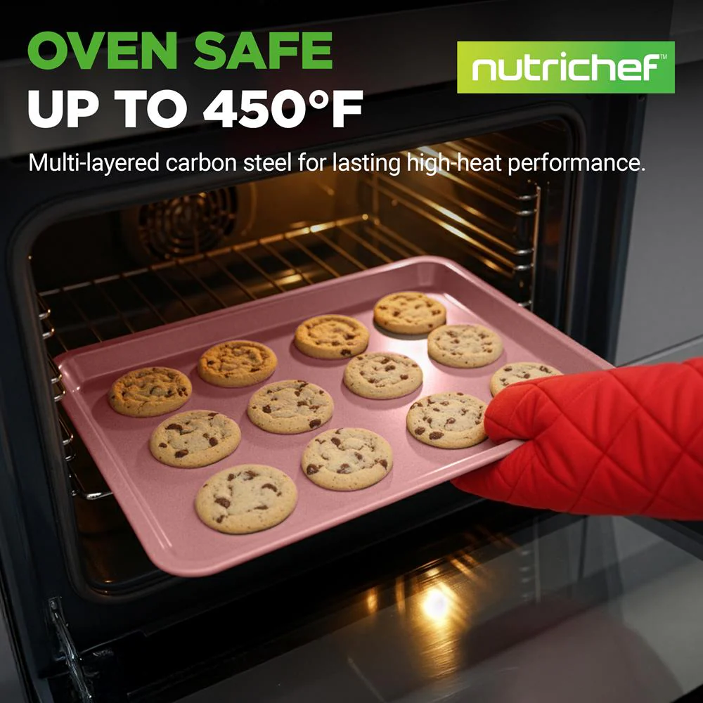 2-Piece Nonstick Cookie Sheets Set, Carbon Steel, Rose Gold - Image 2