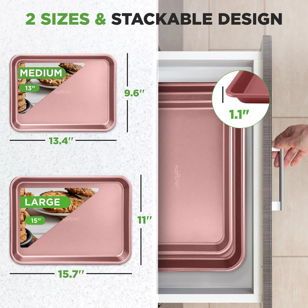 2-Piece Nonstick Cookie Sheets Set, Carbon Steel, Rose Gold - Image 3