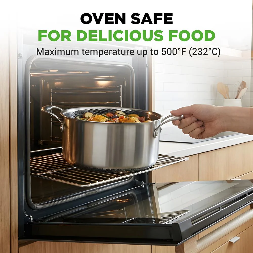 5 QT Stainless Steel Stew Pot - Non-Stick, Scratch-Resistant, Glass Lid - Image 3