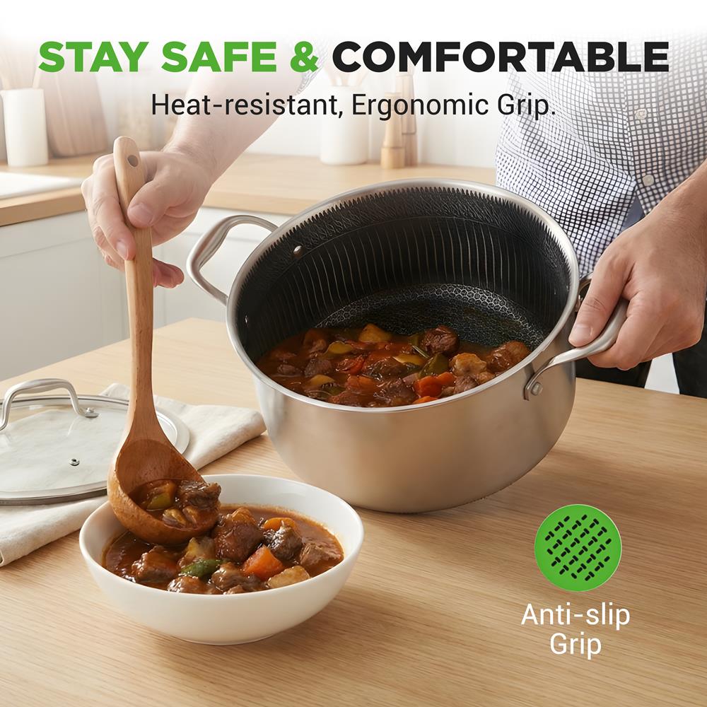 5 QT Stainless Steel Stew Pot - Non-Stick, Scratch-Resistant, Glass Lid - Image 6