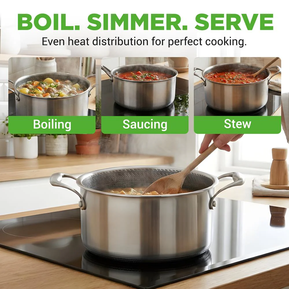 5 QT Stainless Steel Stew Pot - Non-Stick, Scratch-Resistant, Glass Lid - Image 8