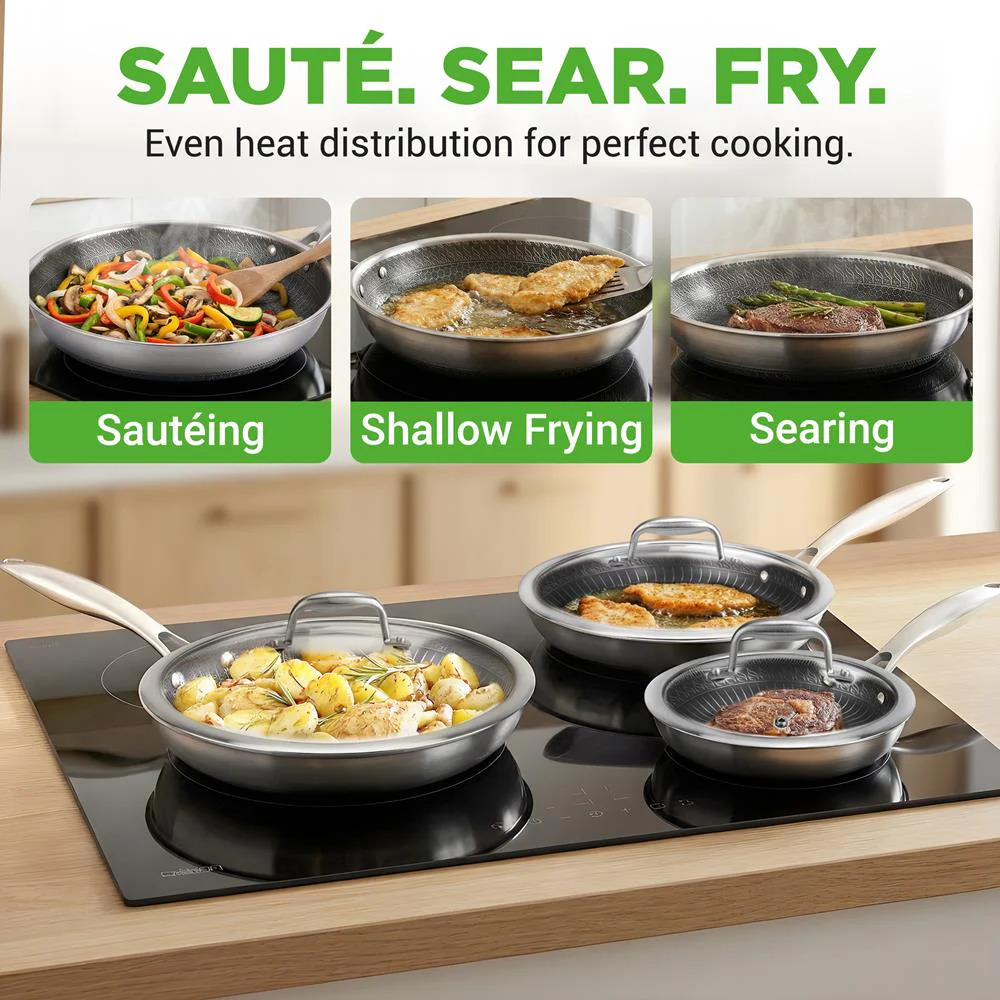 6-Piece Non-Stick Frying Pan Set, Quick Heat, Tri-Ply Stainless Steel - Image 4