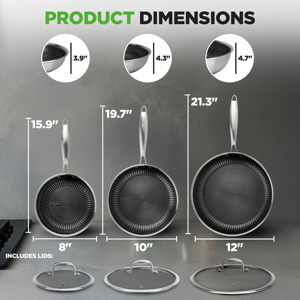 6-Piece Non-Stick Frying Pan Set, Quick Heat, Tri-Ply Stainless Steel - Image 8
