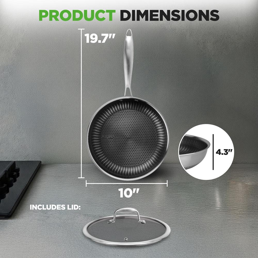 10" Stainless Steel Frying Pan, Non-Stick, Scratch-Resistant, w/Glass Lid - Image 4