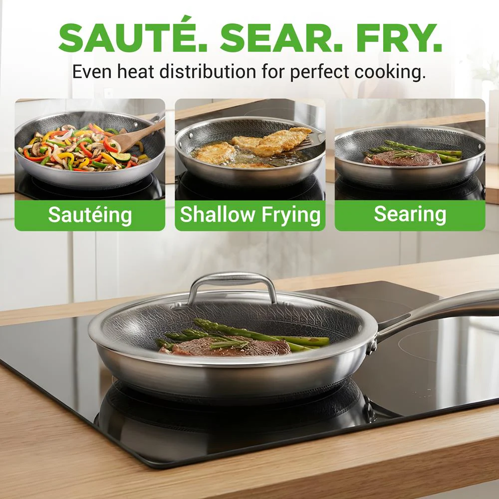 10" Stainless Steel Frying Pan, Non-Stick, Scratch-Resistant, w/Glass Lid - Image 7