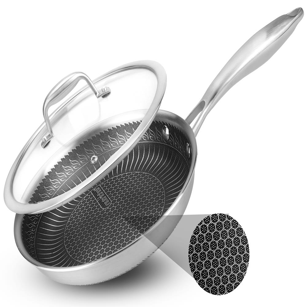 8" Non-Stick Frying Pan, Scratch-Resistant Stainless Steel, w/Glass Lid - Image 3