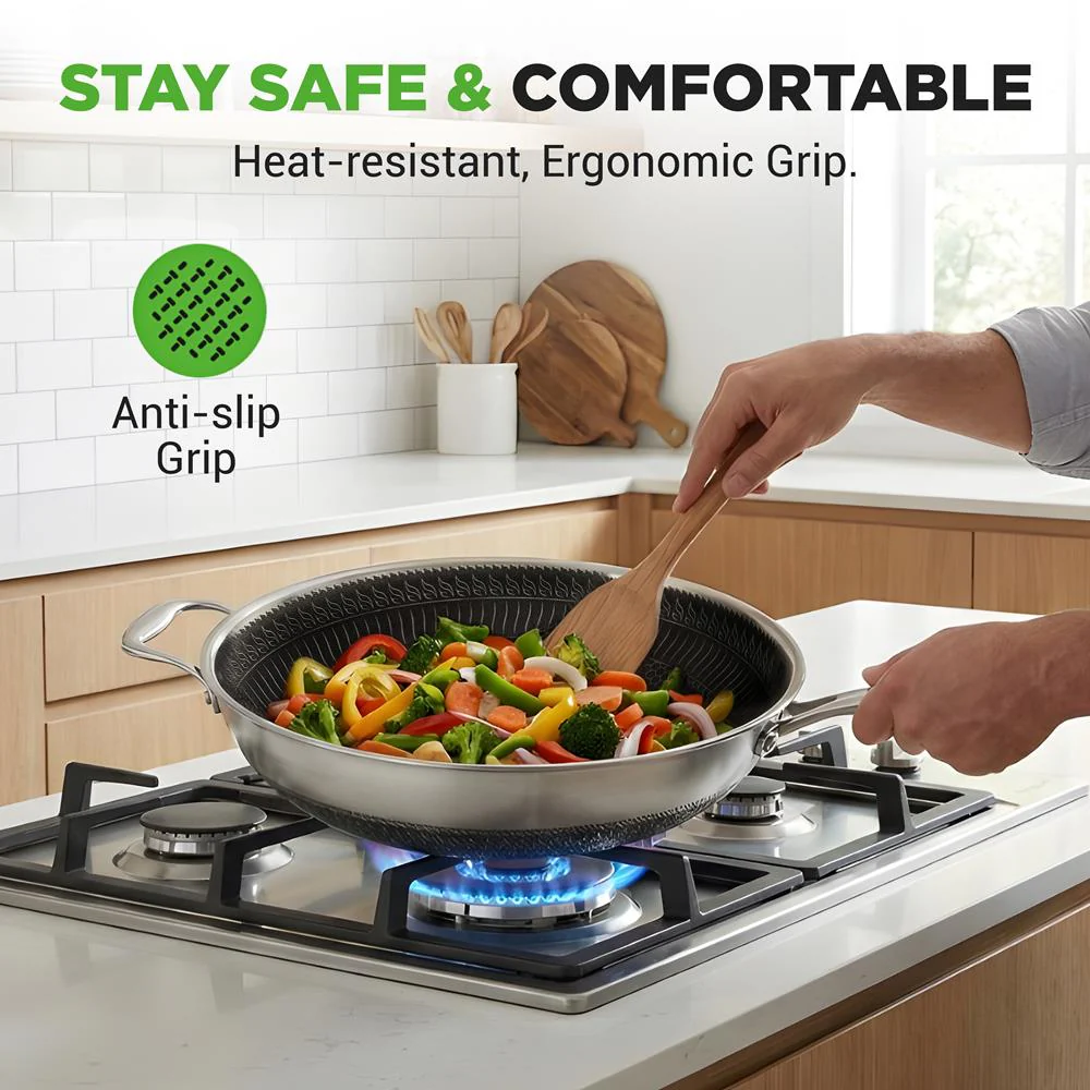 7-Piece Nonstick Frying Pan Set & Wok, Quick Heat, Stainless Steel - Image 6