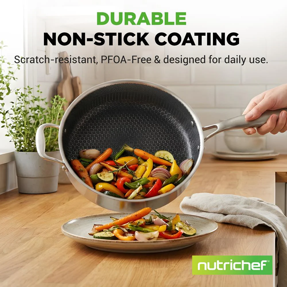 Deep Frying Pan 3.4QT Non-Stick Stainless Steel Scratch-Resistant - Image 2