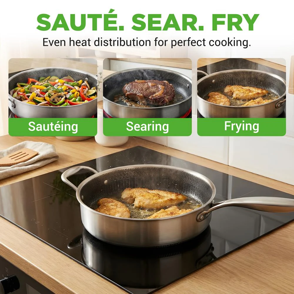 Deep Frying Pan 3.4QT Non-Stick Stainless Steel Scratch-Resistant - Image 7
