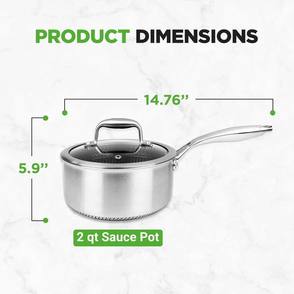 2 QT Sauce Pot - Quick Heat, Non-Stick Coating, Stainless Steel - Image 6
