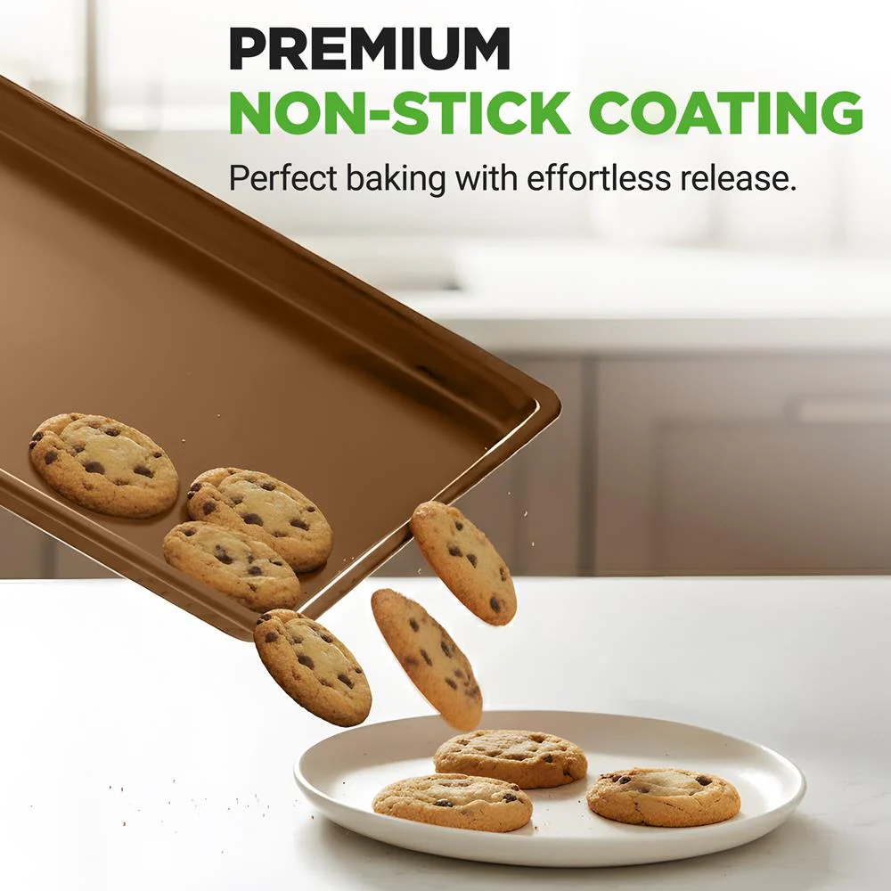 3-Piece Nonstick Baking Pan Set, Durable Carbon Steel, Gold - Image 6