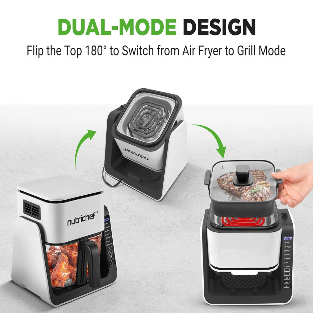4 QT Air Fryer Grill Combo, Even Cooking, Glass Pot, White - Image 3