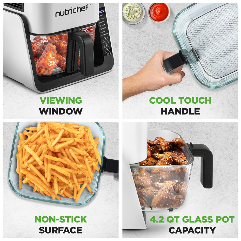 4 QT Air Fryer Grill Combo, Even Cooking, Glass Pot, White - Image 5