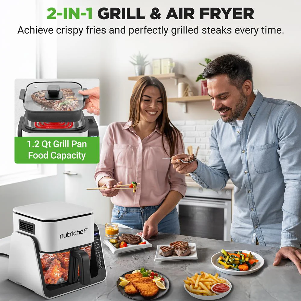 4 QT Air Fryer Grill Combo, Even Cooking, Glass Pot, White - Image 6
