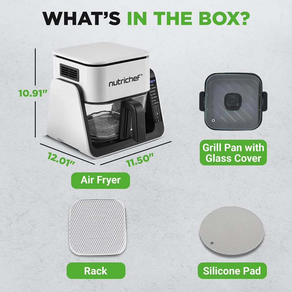 4 QT Air Fryer Grill Combo, Even Cooking, Glass Pot, White - Image 7