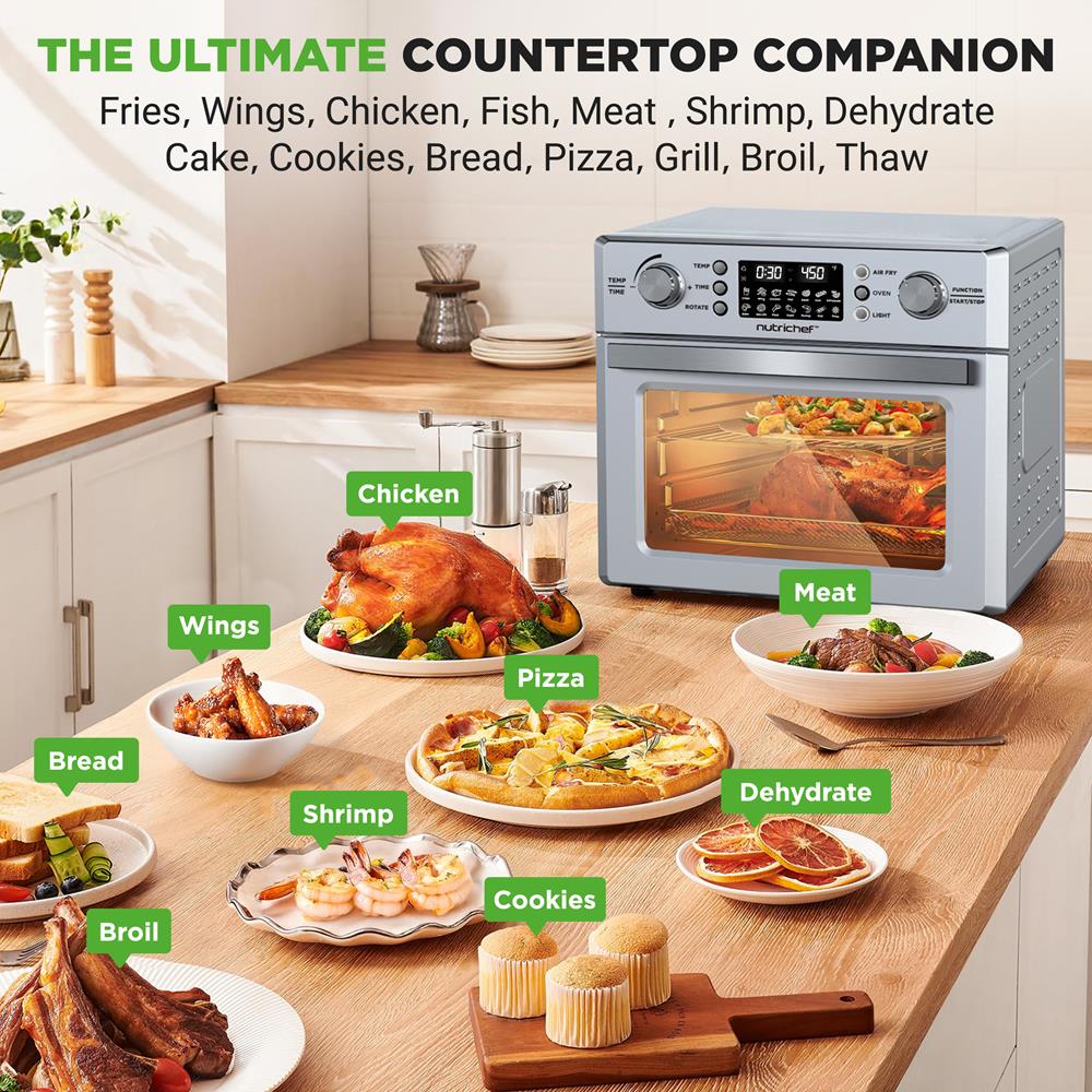 26L Electric Air Fryer Oven, Rotisserie, 1700W, 10 Presets, Silver - Image 2