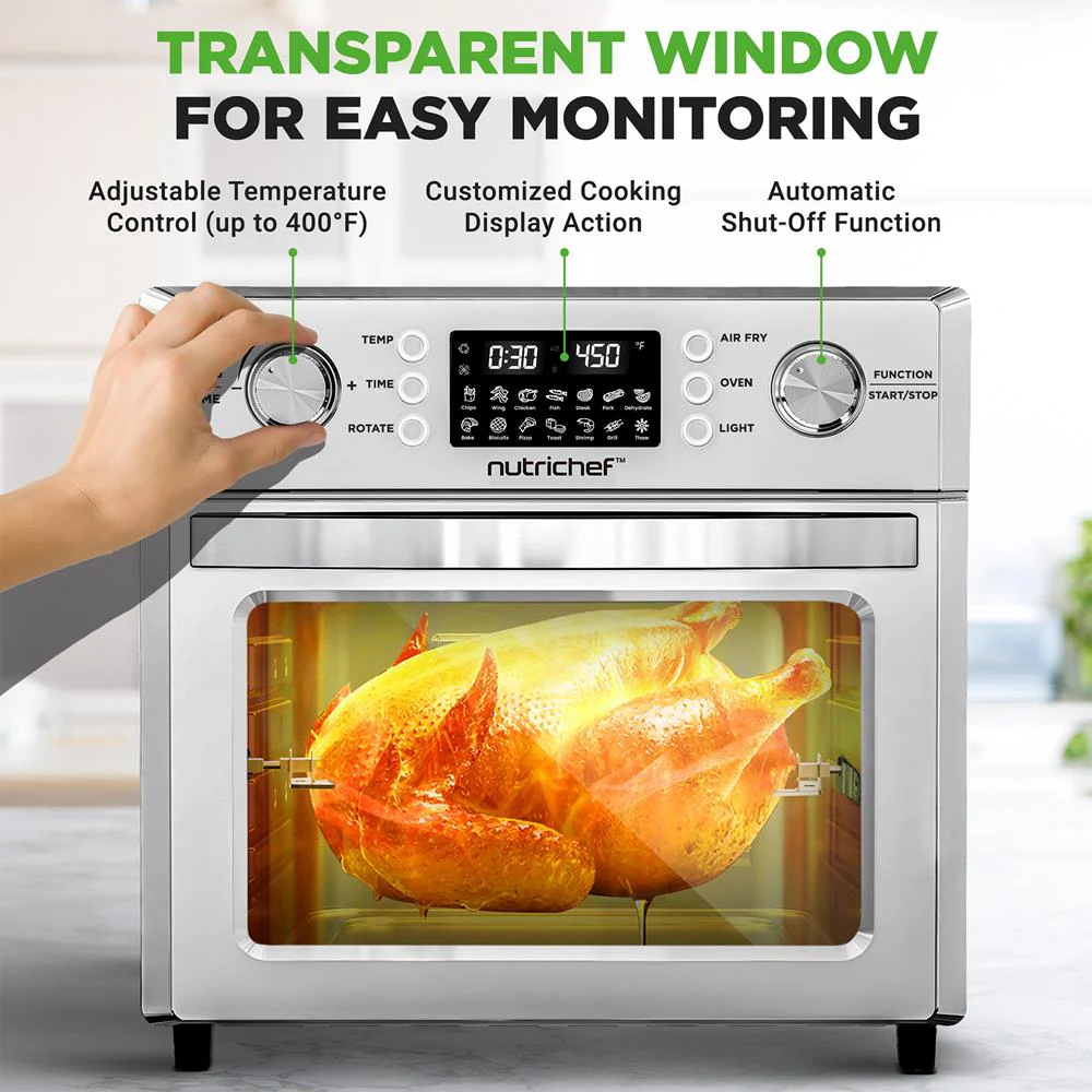 26L Electric Air Fryer Oven, Rotisserie, 1700W, 10 Presets, Silver - Image 3