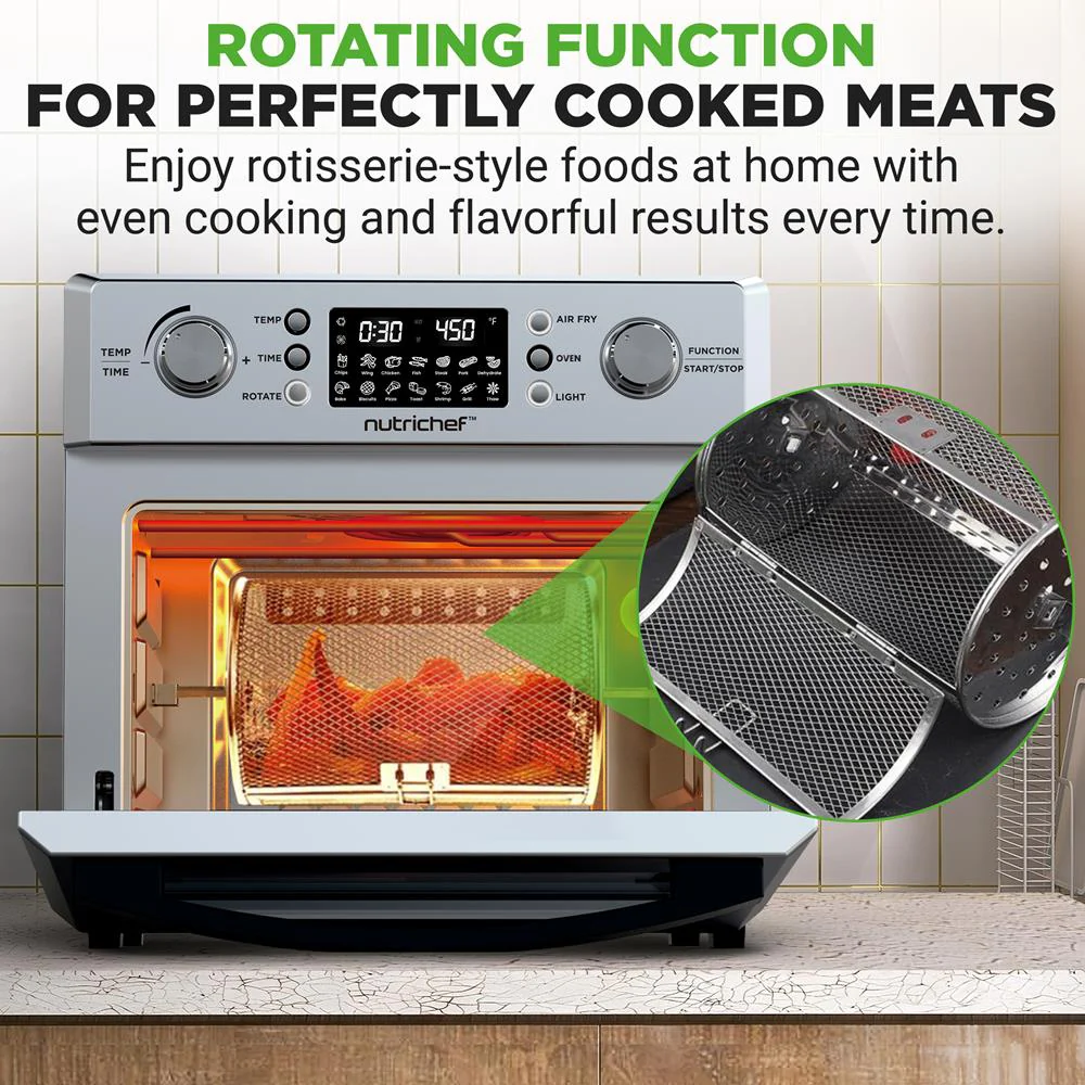 26L Electric Air Fryer Oven, Rotisserie, 1700W, 10 Presets, Silver - Image 4