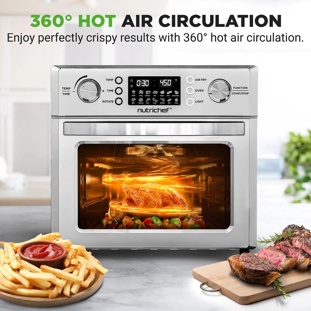 26L Electric Air Fryer Oven, Rotisserie, 1700W, 10 Presets, Silver - Image 5
