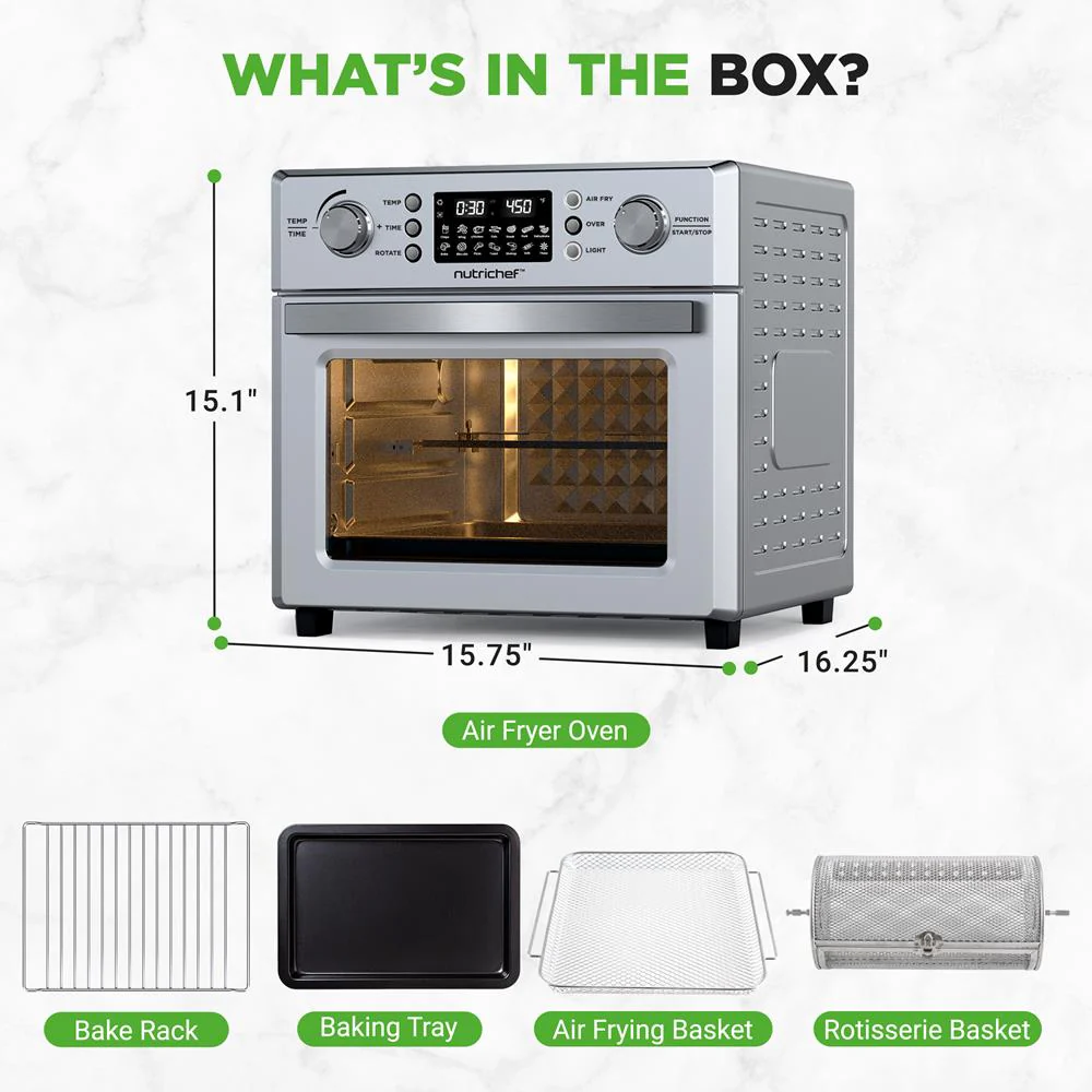 26L Electric Air Fryer Oven, Rotisserie, 1700W, 10 Presets, Silver - Image 8