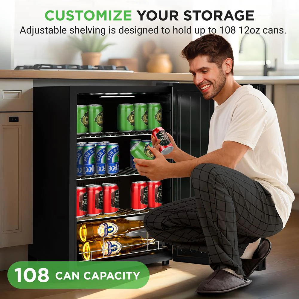 Beer Fridge 108-Can Capacity Glass Door Adjustable Temp Control - Image 5