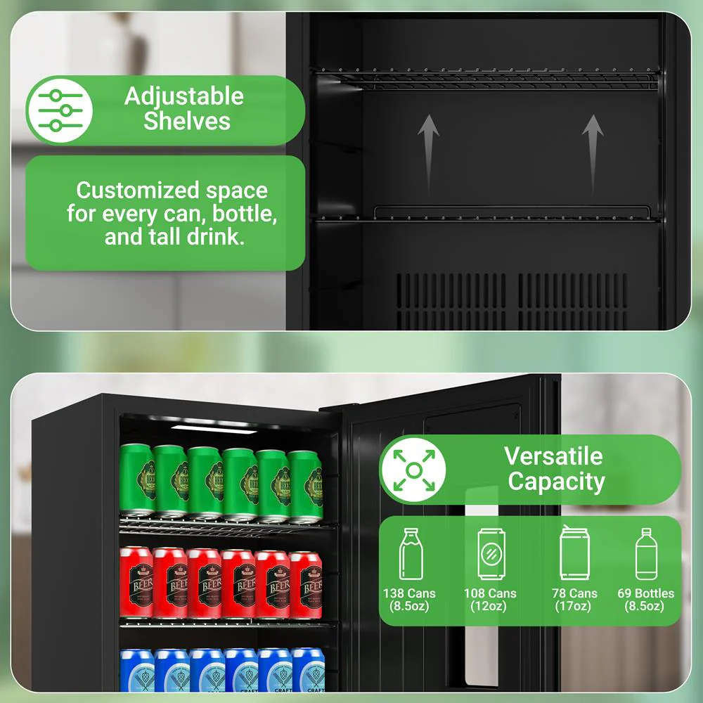 Beer Fridge 108-Can Capacity Glass Door Adjustable Temp Control - Image 6