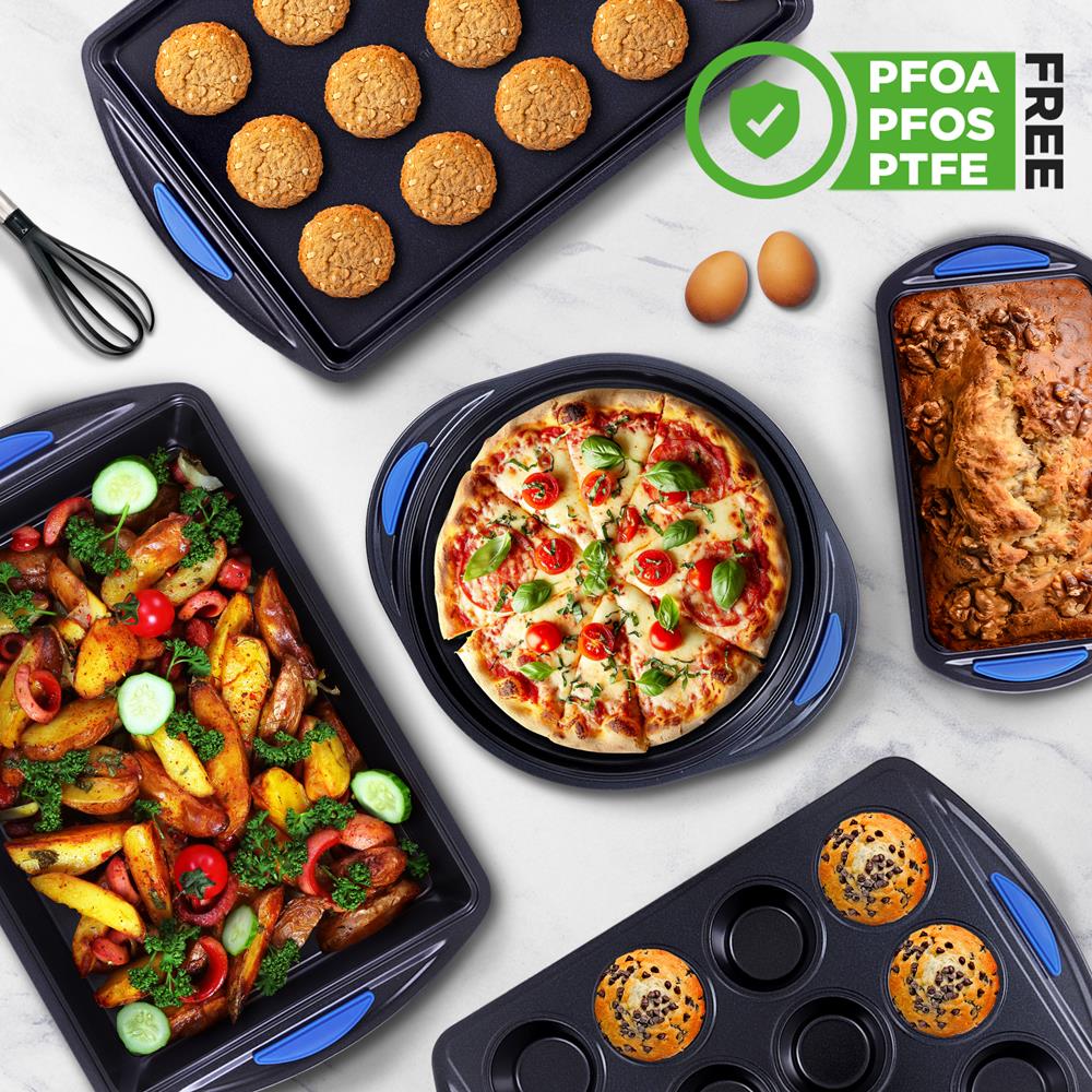 10-Piece Nonstick Bakeware Set - Easy Clean Carbon Steel, Red Handles - Image 4