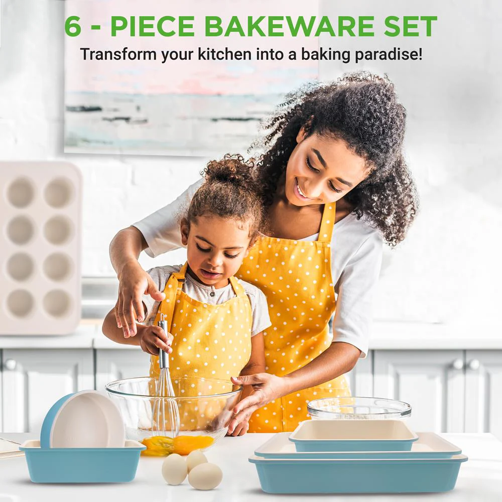 6-Piece Nonstick Bakeware Set, Ceramic Coating, Carbon Steel, Turquoise - Image 2