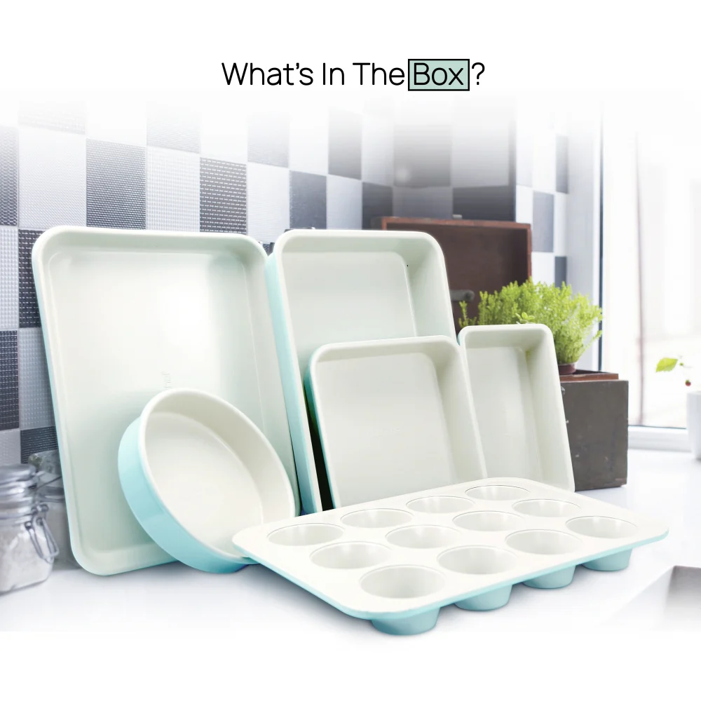 6-Piece Nonstick Bakeware Set, Ceramic Coating, Carbon Steel, Turquoise - Image 8