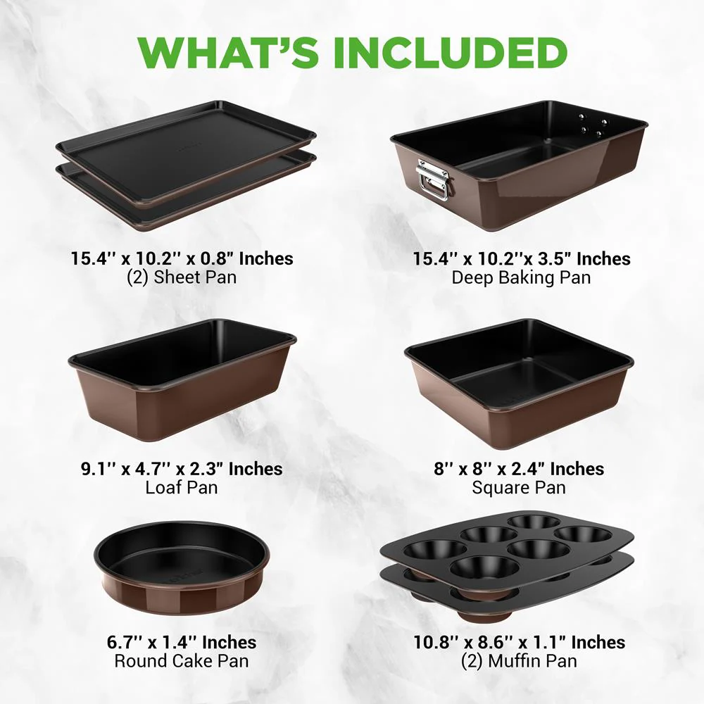 8-Piece Nonstick Bakeware Set - Space-Saving Carbon Steel, Brown - Image 7