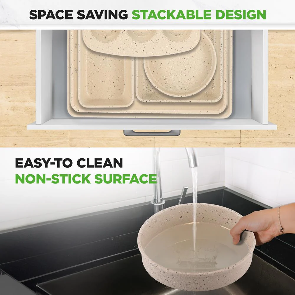 8-Piece Non-Stick Bakeware Set, Stackable Carbon Steel, Marble Cream - Image 5