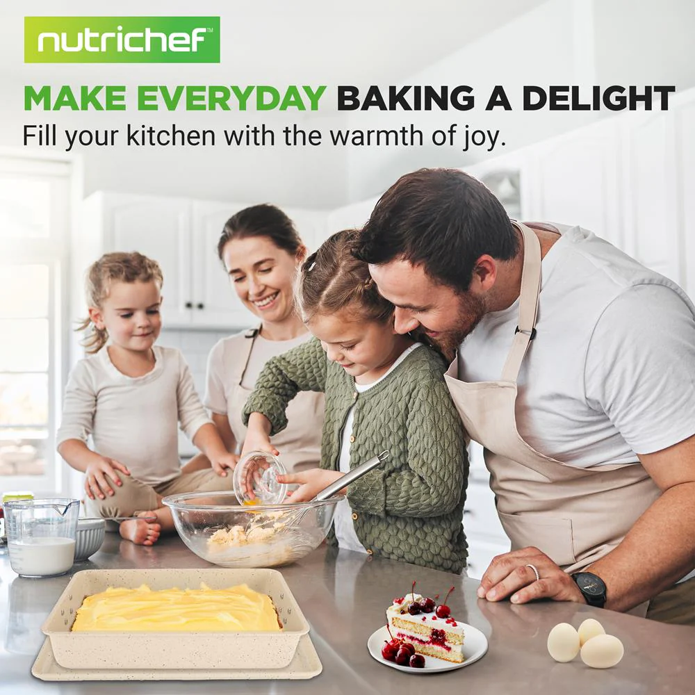 8-Piece Non-Stick Bakeware Set, Stackable Carbon Steel, Marble Cream - Image 7