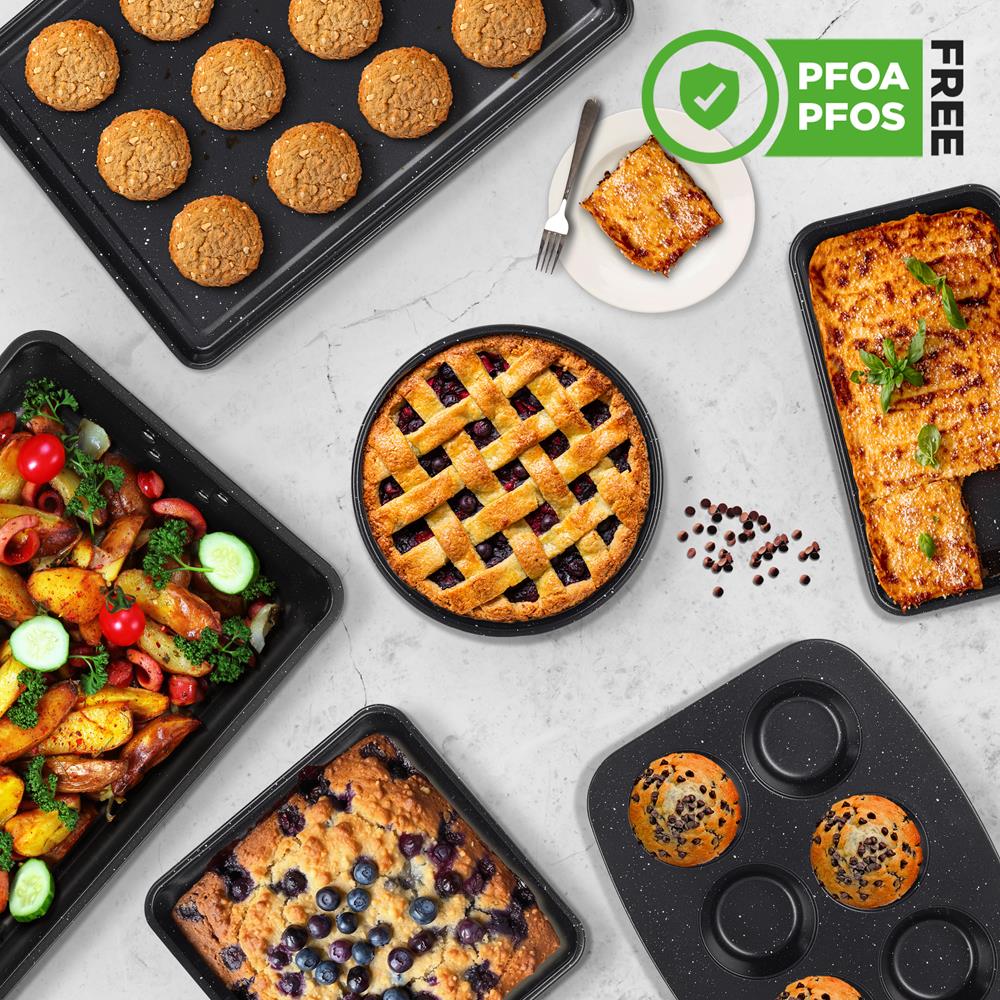 8-Piece Non-Stick Bakeware Set, Stackable Carbon Steel, Black Marble - Image 4