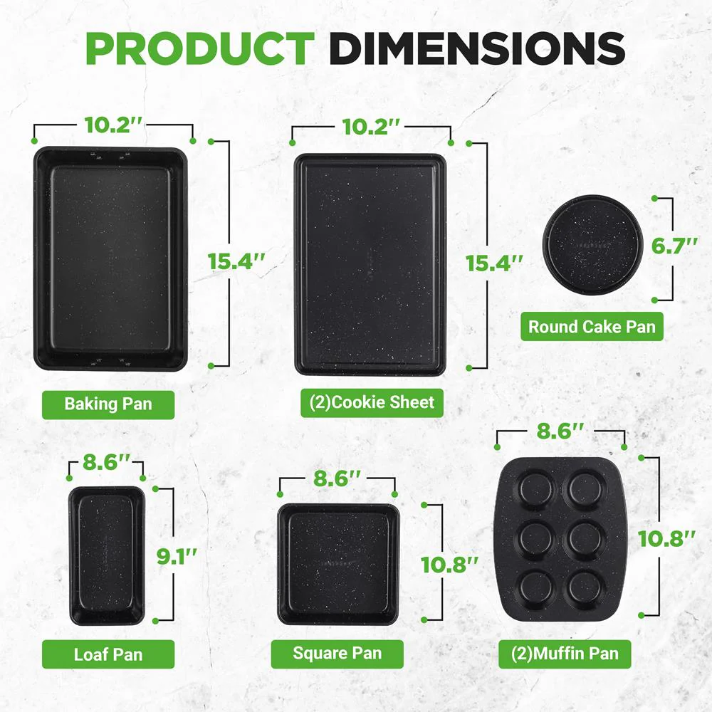 8-Piece Non-Stick Bakeware Set, Stackable Carbon Steel, Black Marble - Image 6