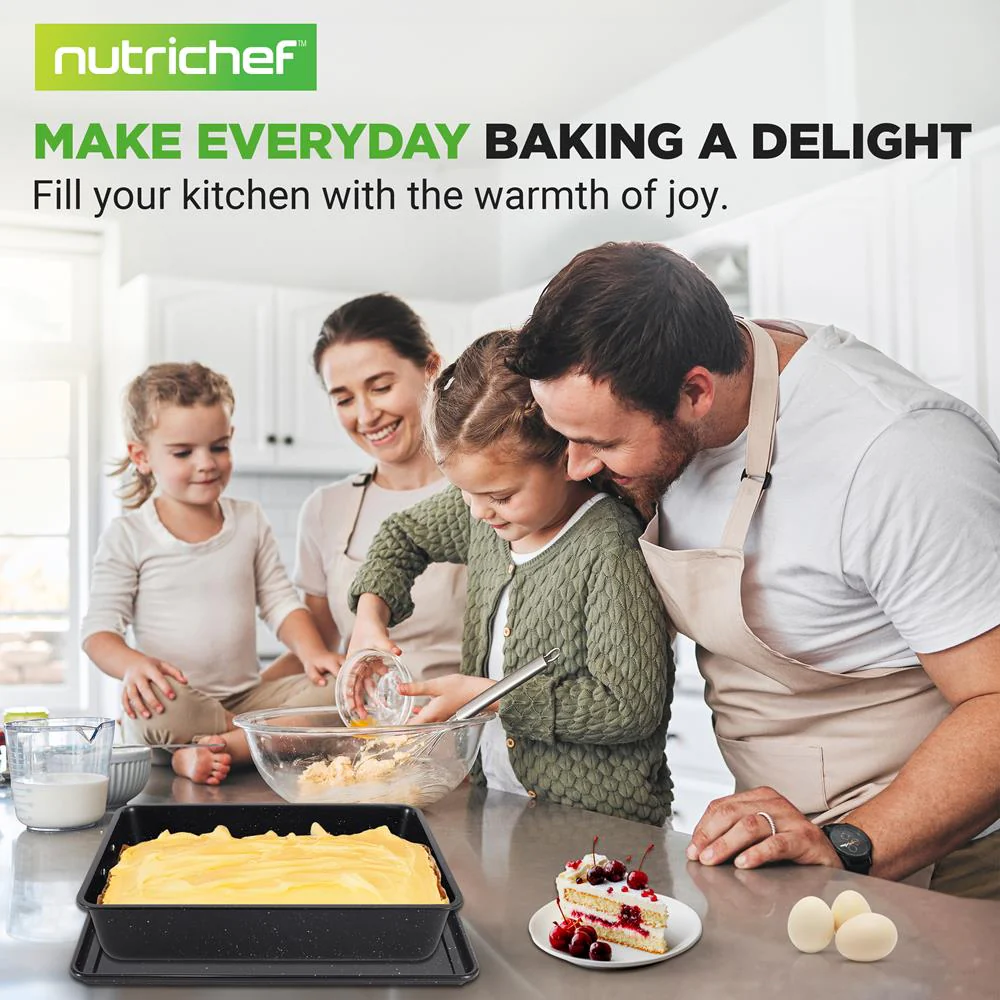 8-Piece Non-Stick Bakeware Set, Stackable Carbon Steel, Black Marble - Image 7