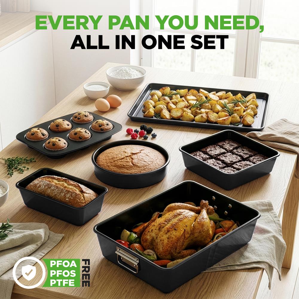 8-Piece Nonstick Bakeware Set - Easy Clean Carbon Steel, Stackable - Image 6