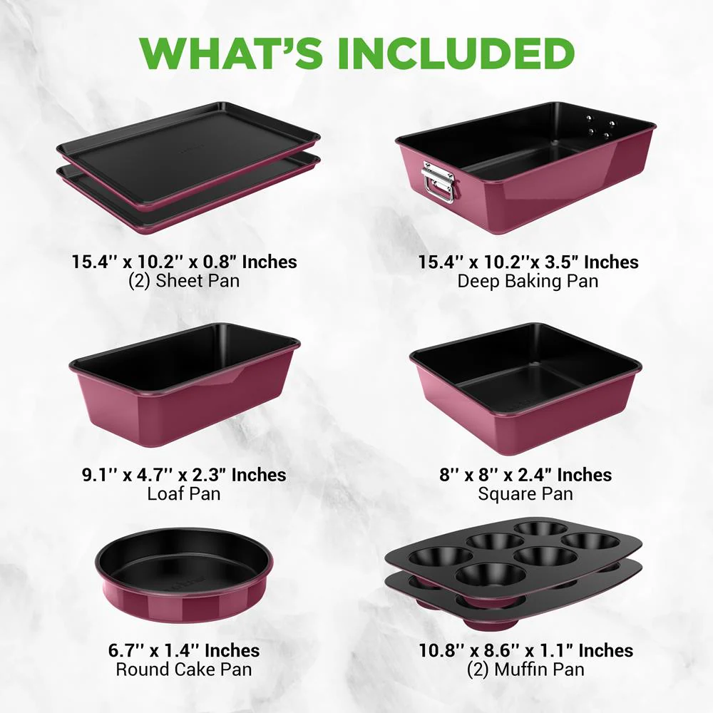 8-Piece Nonstick Bakeware Set - Space-Saving Stackable Design, Purple - Image 7