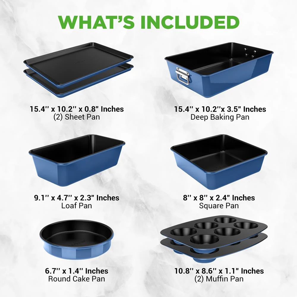 8-Piece Nonstick Bakeware Set - Space-Saving Carbon Steel, Blue - Image 7