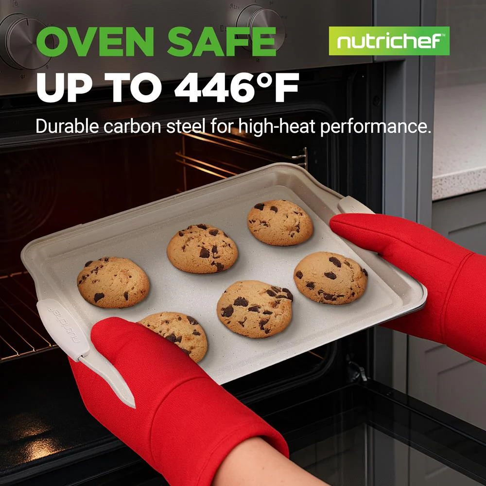 3-Piece Nonstick Cookie Sheets Set, Even Heat, Carbon Steel, Cream Marble - Image 2
