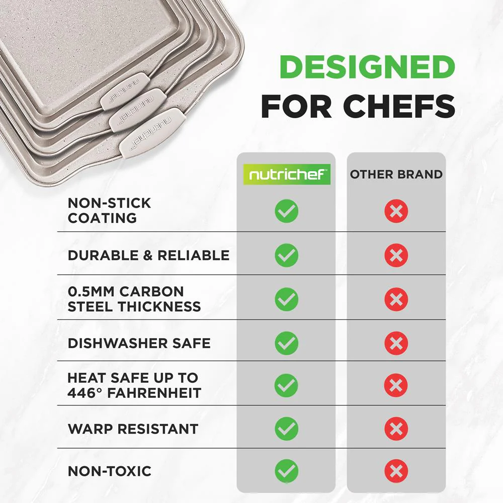 3-Piece Nonstick Cookie Sheets Set, Even Heat, Carbon Steel, Cream Marble - Image 4