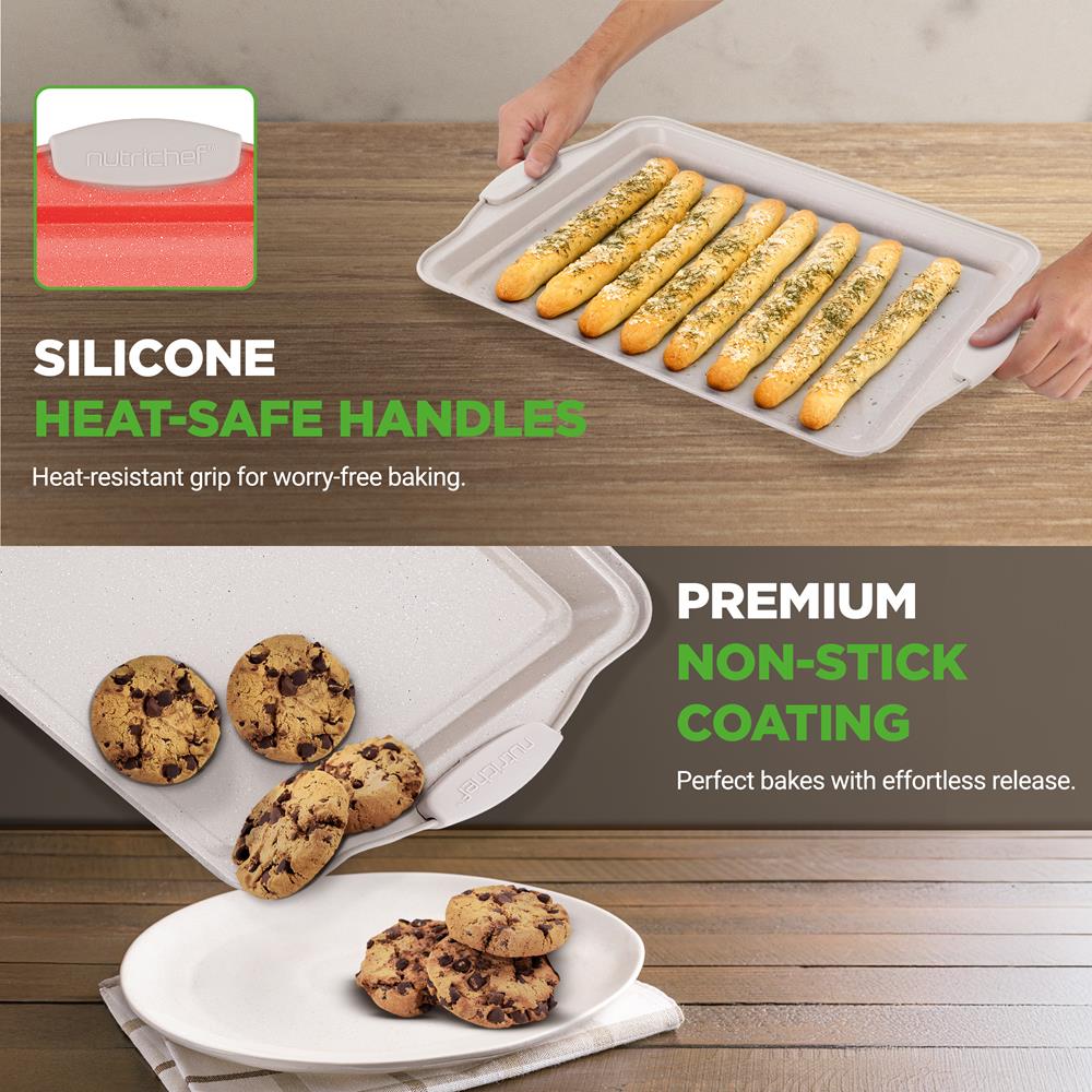 3-Piece Nonstick Cookie Sheets Set, Even Heat, Carbon Steel, Cream Marble - Image 6
