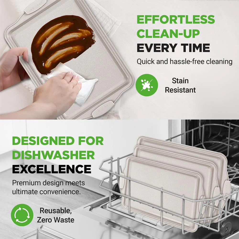 3-Piece Nonstick Cookie Sheets Set, Even Heat, Carbon Steel, Cream Marble - Image 7