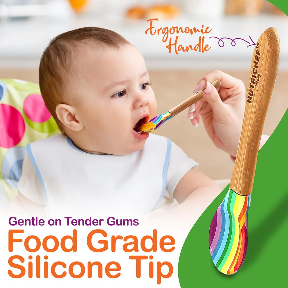Rainbow Three Compartment Round Plate With Silicone Suction And Spoon For Baby And Toddlers - Image 3