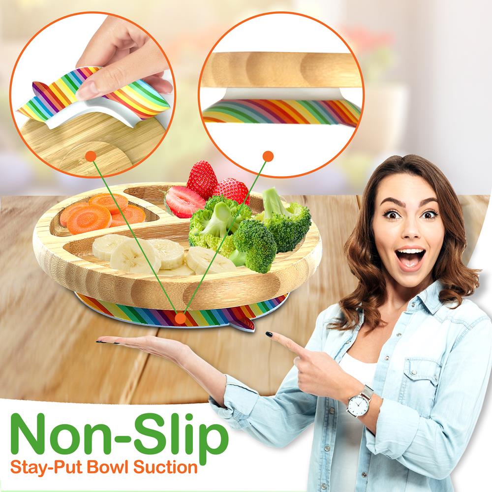 Rainbow Three Compartment Round Plate With Silicone Suction And Spoon For Baby And Toddlers - Image 4