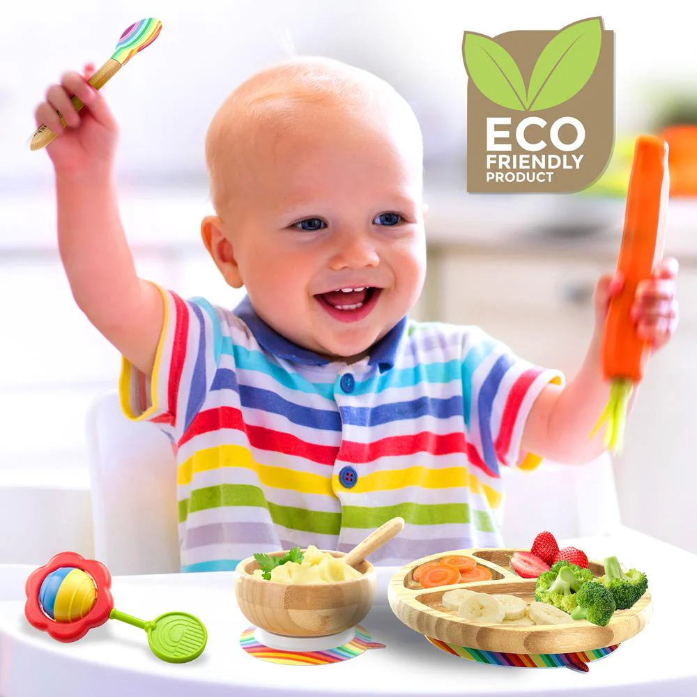 Rainbow Three Compartment Round Plate With Silicone Suction And Spoon For Baby And Toddlers - Image 5