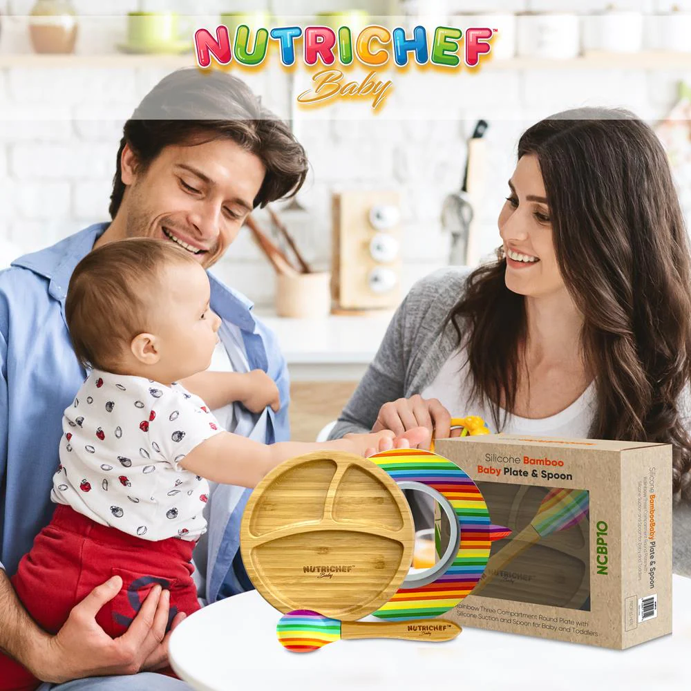 Rainbow Three Compartment Round Plate With Silicone Suction And Spoon For Baby And Toddlers - Image 6