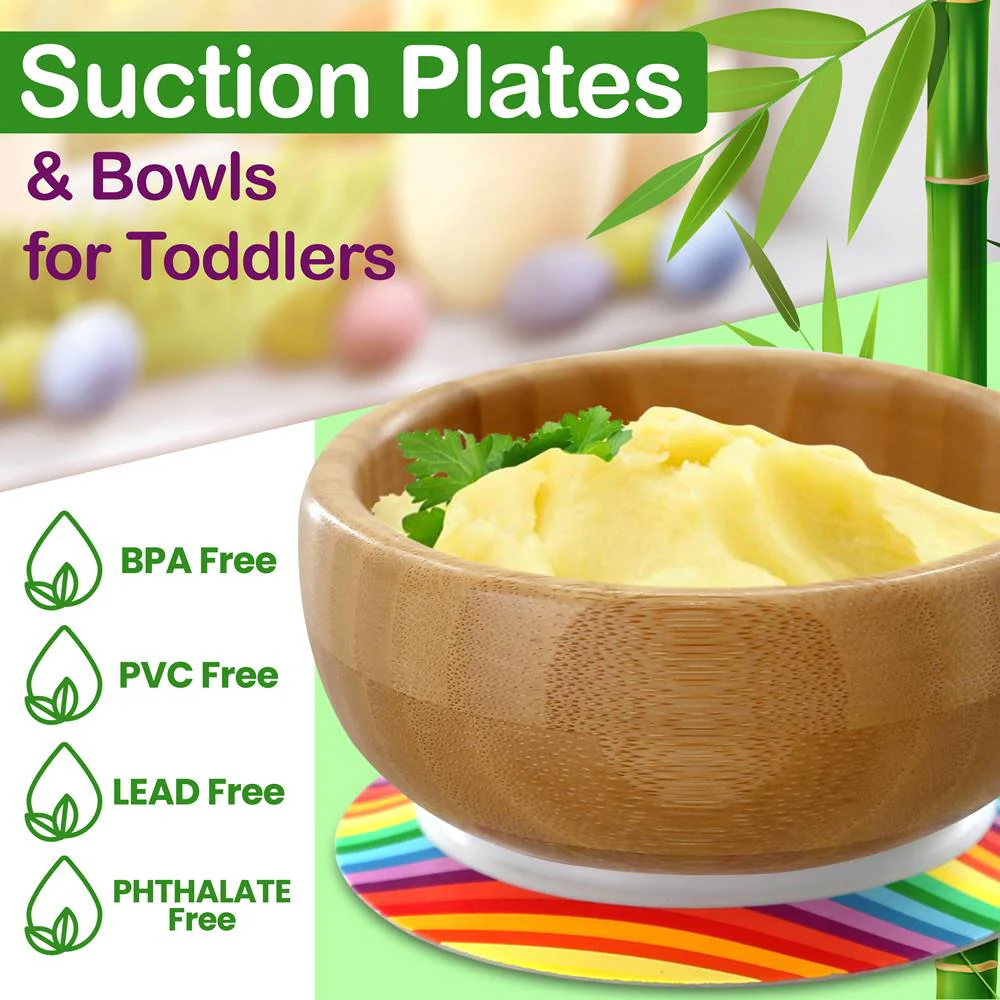 Rainbow Bamboo Bowl With Silicone Suction And Spoon For Baby And Toddlers - Image 3